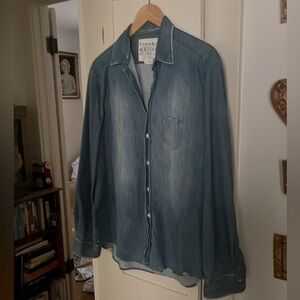 New Frank & Eileen EILEEN Relaxed Button-Up Shirt Distressed Vintage Denim Large